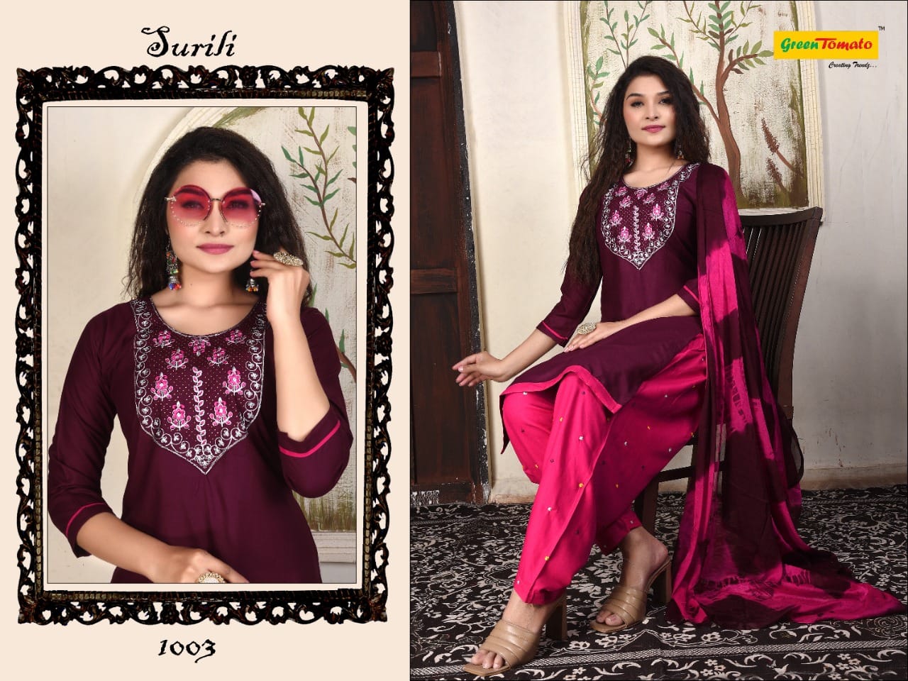 Green Tomato Surili Heavy Rayon Printed Ethnic Wear Patiala Ready Made Collection
